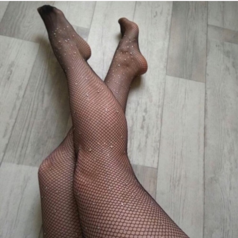 NEW Crotchless Rhinestone Fishnet Garter Tights - Picture 7 of 8